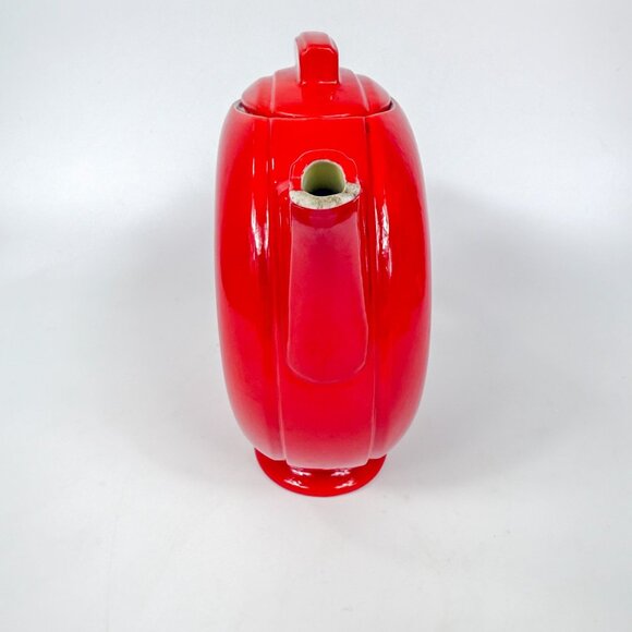 Vintage Hall China Chinese Red Donut Teapot Art Deco 3.11 6 READ - Picture 5 of 9